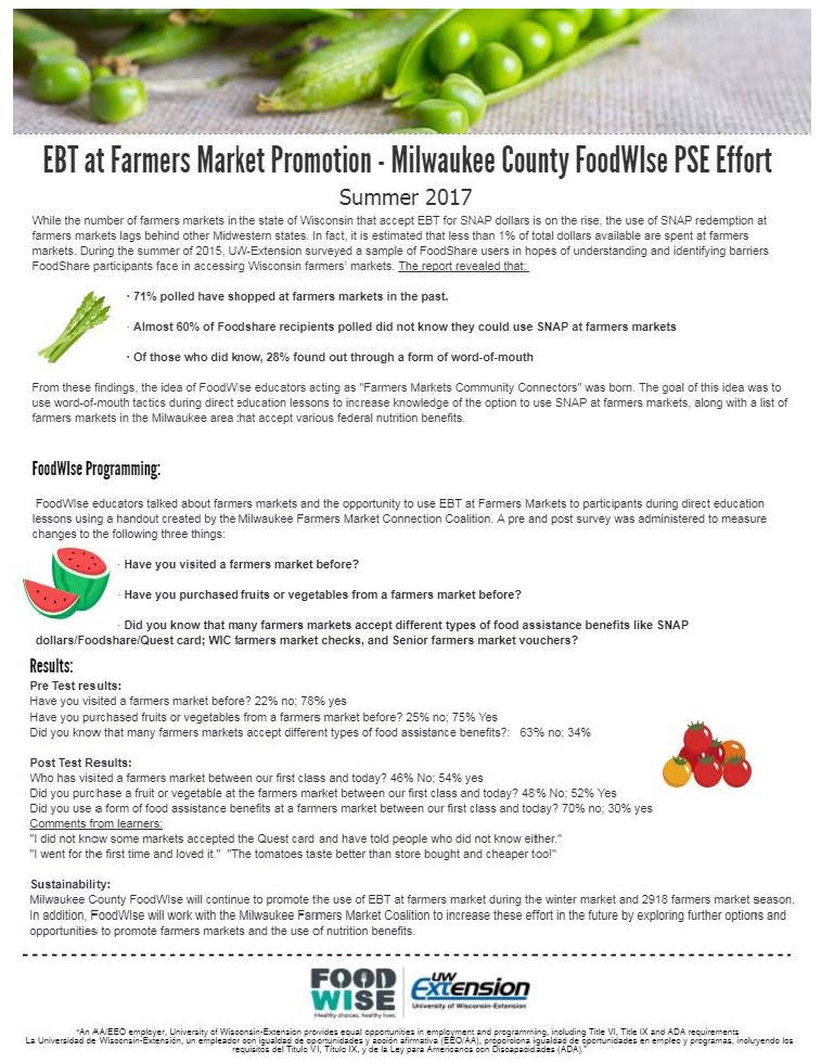 FoodWIse Promotes EBT Use at Farmers Markets Extension Milwaukee County